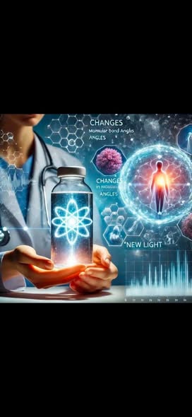 Conceptual illustration of light changing water's molecular bond angles